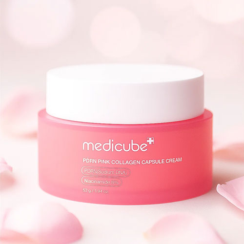 کرم کپسولی PDRN و کلاژن صورتی مدیکیوب در پک درمانی ضد چروک پوست خشک و نرمال 